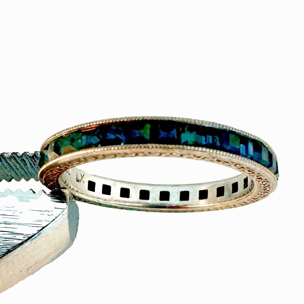 Princess Blue‎ Faux Sapphhire Channel Eternity Band Ring 800 LX Sterling Silver